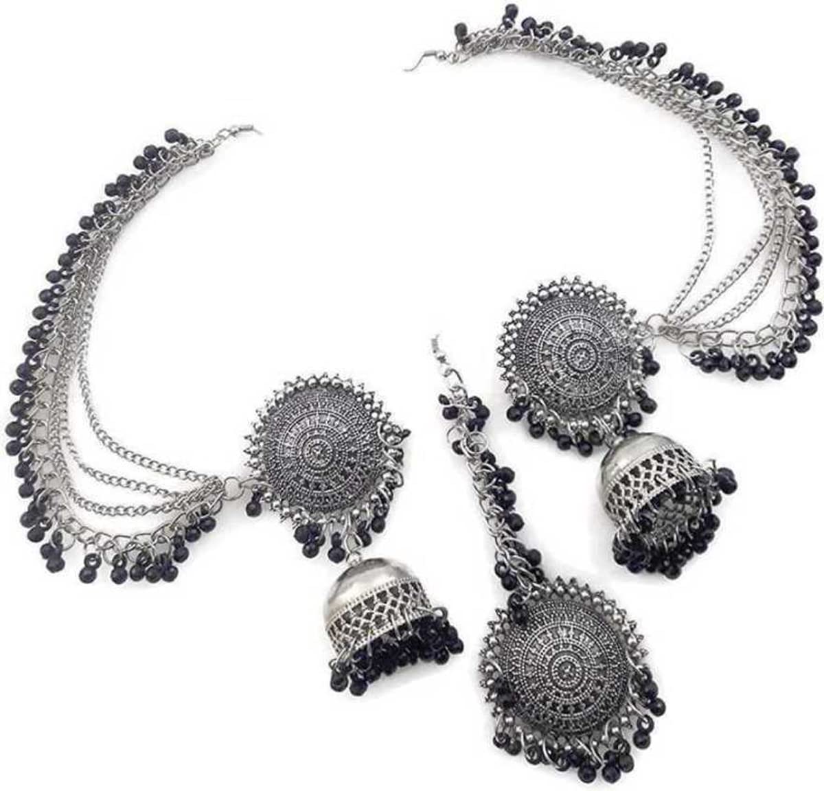 Stylish & Antique traditional Bahubali Jhumka Stub Earring with Black Beads in Shining Chain With Maang Tikka for Woman and Girls. Alloy Stud Earring Alloy Stud Earring (B09P7FWT4N) Amazon Price History, Amazon Price Tracker