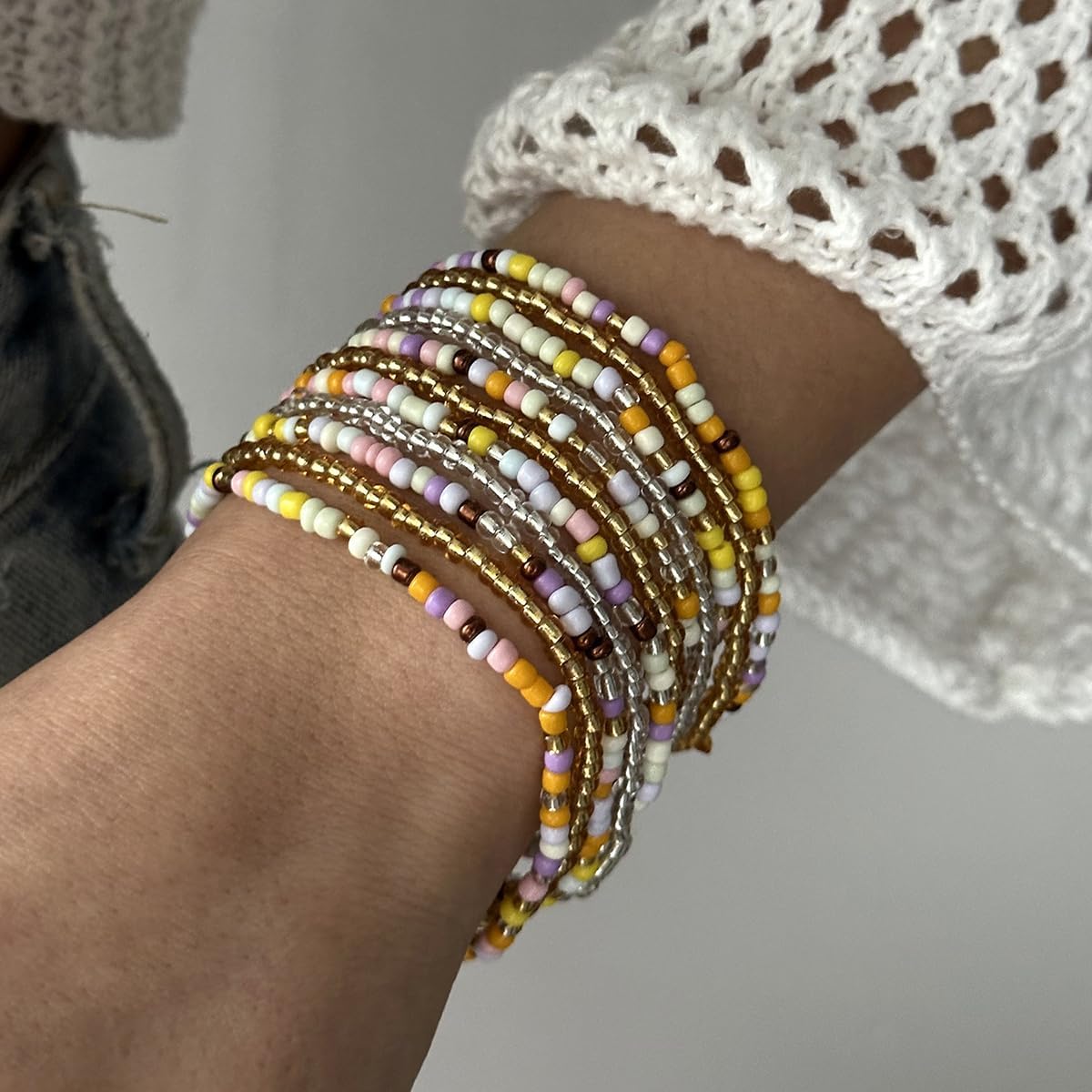 Shell Beaded Bracelet for Women Boho Colorful Beads Bracelets Adjustable Elastic Beach Jewelry Bohemian Stackable Summer Bracelets Tropical Charm Bracelet Beach Vacation Accessories for Women - Image 2