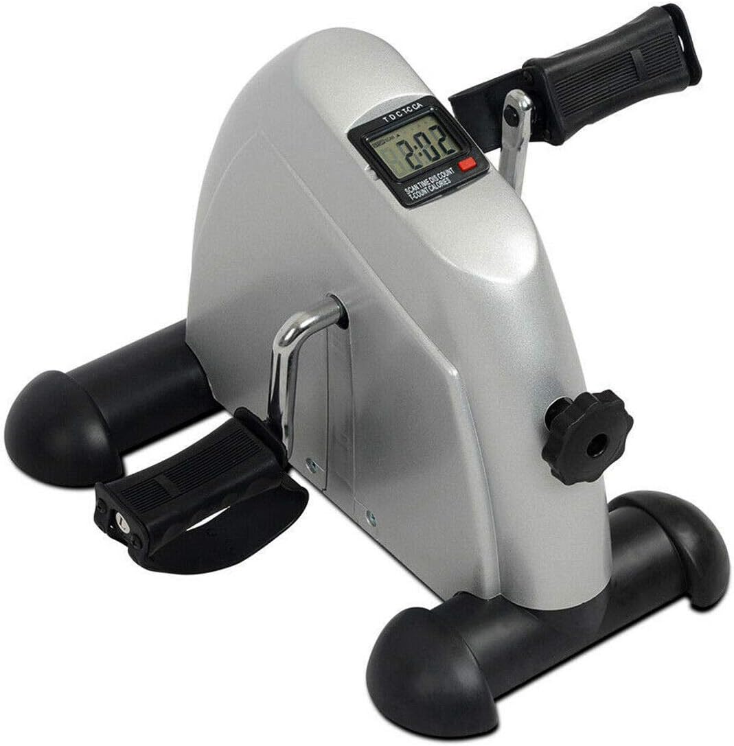 Under Desk Bike Pedal Exerciser for Legs and Arms, Portable Mini Exercise Peddler Adjustable Resistance Multifunctional LCD Display (Silver)