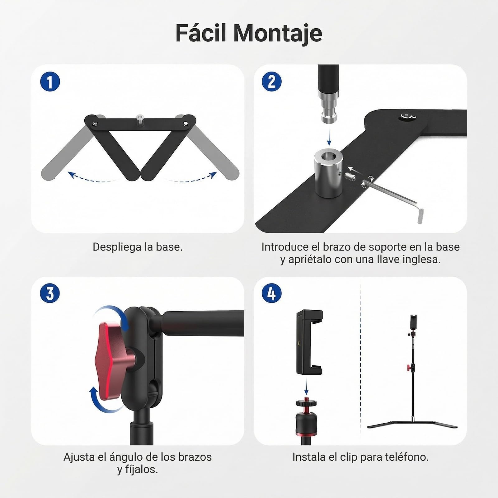 NEEWER Soporte trípode para teléfono Overhead con Brazo articulado con Doble Cabeza esférica, Soporte para teléfono móvil de Mesa con Base Plegable para Piano Cocina Dibujo bocetos Streaming Live