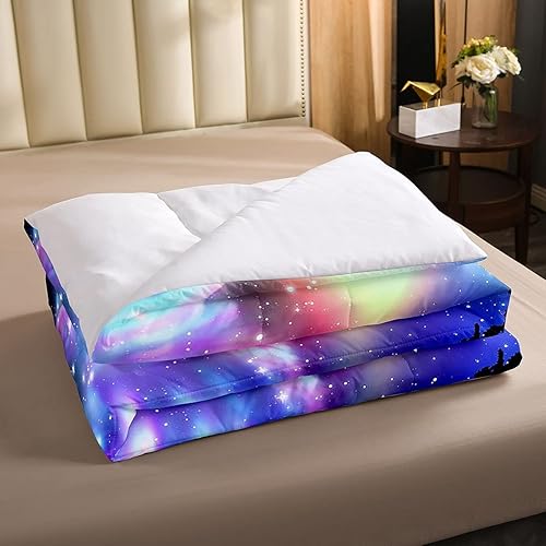 Miniatura 3 de Juego de edredón de lobo galaxia, juego de ropa de cama con luz del norte, para niños, niñas, adolescentes, cielo estrellado, aurora, decoración de