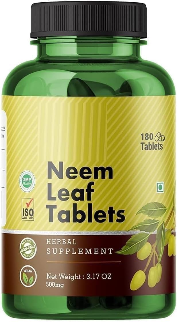 MM Neem Leaf Tablets -180 Neem 500 mg/Azadirachta Indica/Natural Detox/Skin Care / 30 Days Supply
