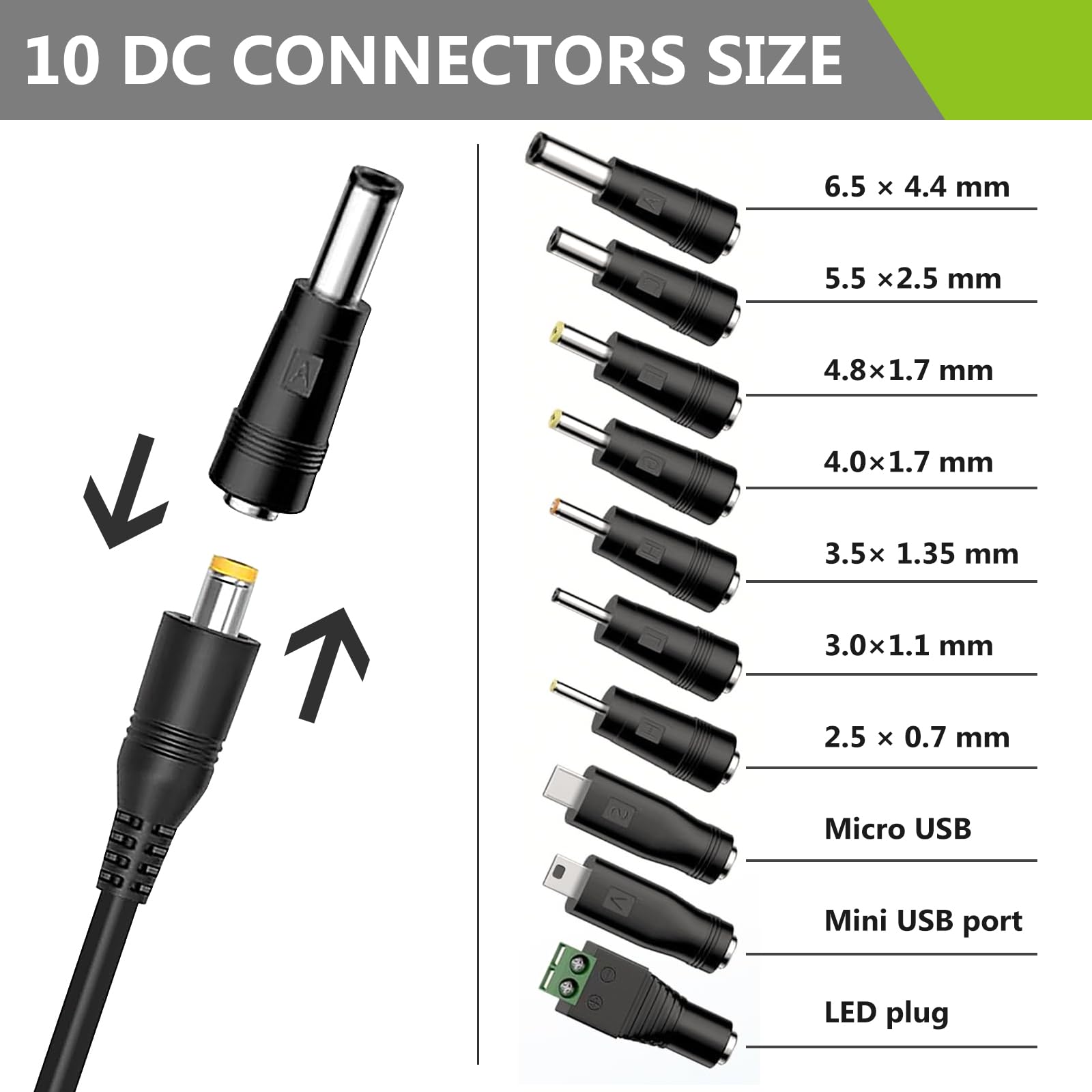 Vegena Adaptador De Corriente Universal 12V 2A – Fuente Alimentación 30W Con 10 Conectores DC Y Voltaje Ajustable (3V A 12V)