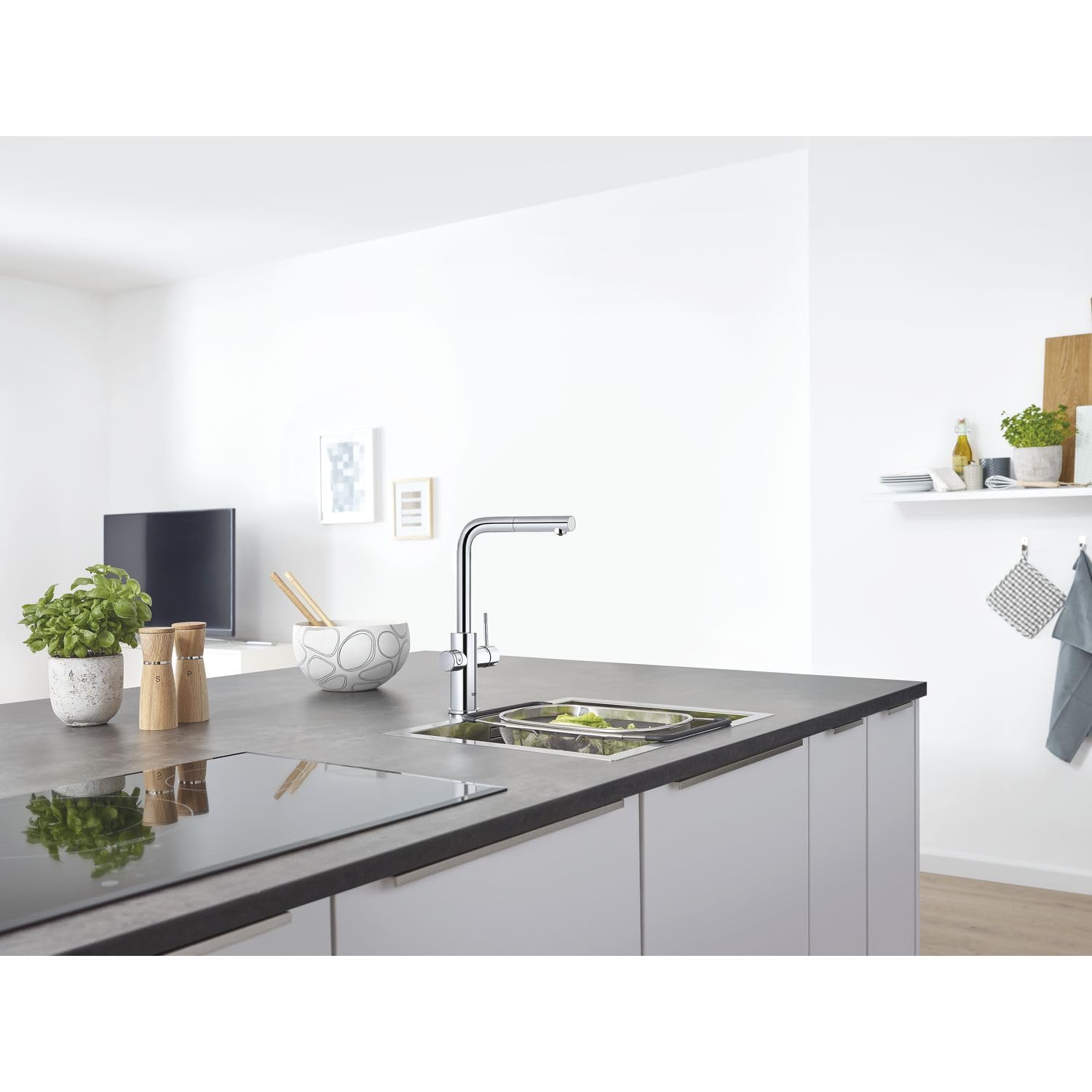GROHE Blue Home - Grifo de cocina con filtro, enfriador y gas (caño extraíble, para agua filtrada, fría y con gas, sin botella de CO2), cromo, 31927001