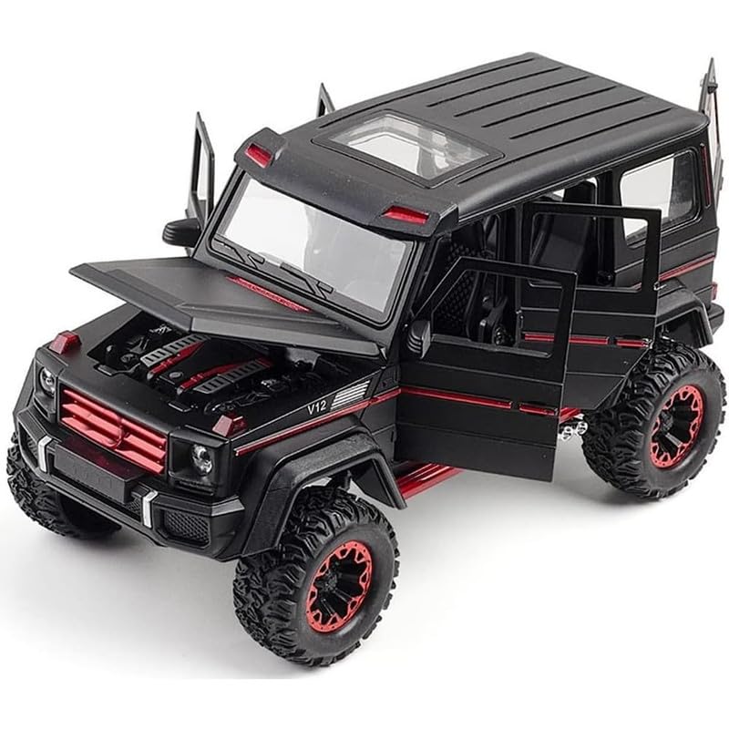 Image of Kids Model 1:24 AMG 4X4 Die Cast Metal Car Pull Back Action Opening Doors with Realistic Engine Sound Lights Toy Car Gift for Boys - Black