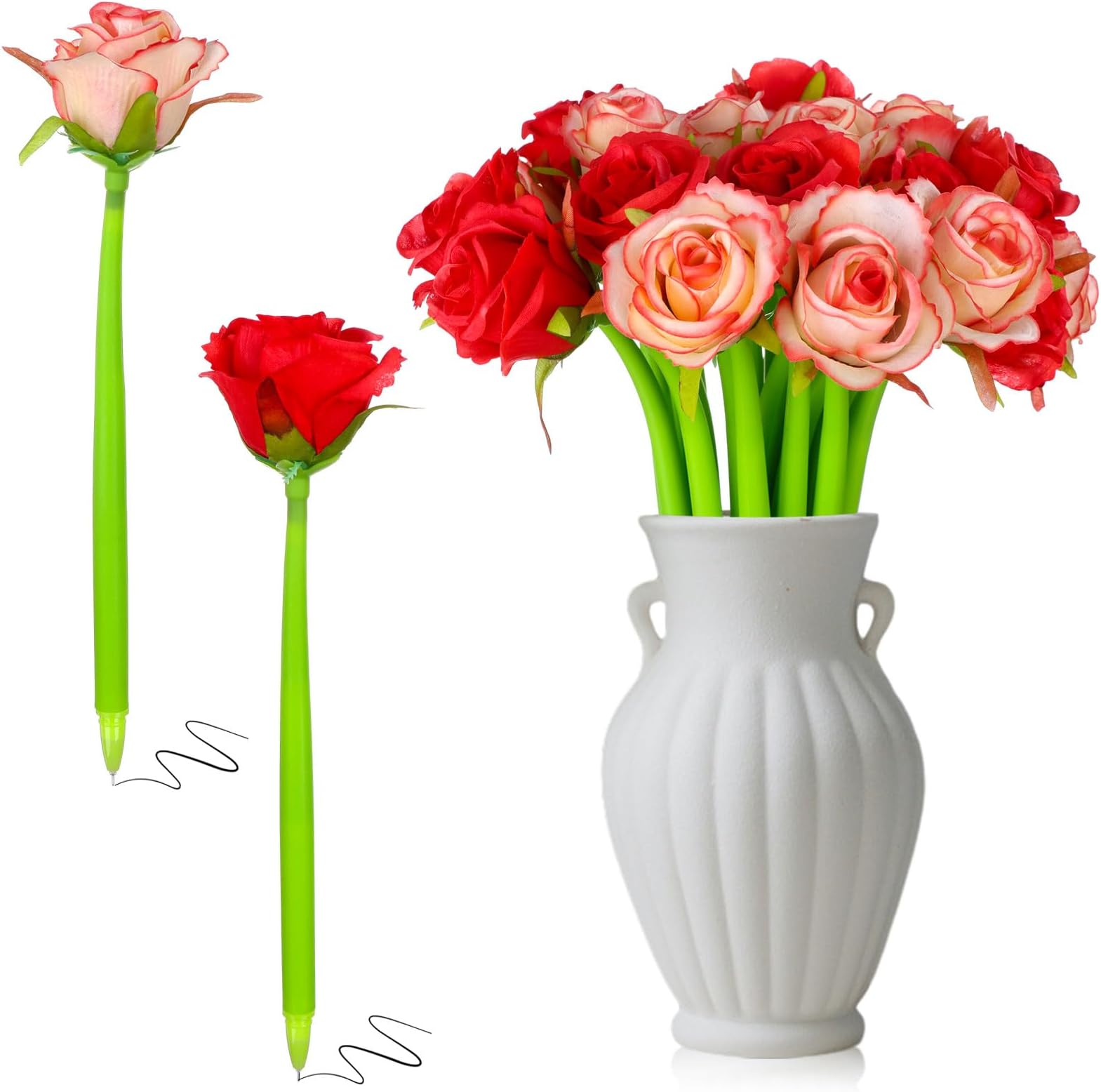 28 Pcs Flowers Pen Artificial Rose Pens Rose Shaped Ballpoint Pen Black 0.5mm Gel