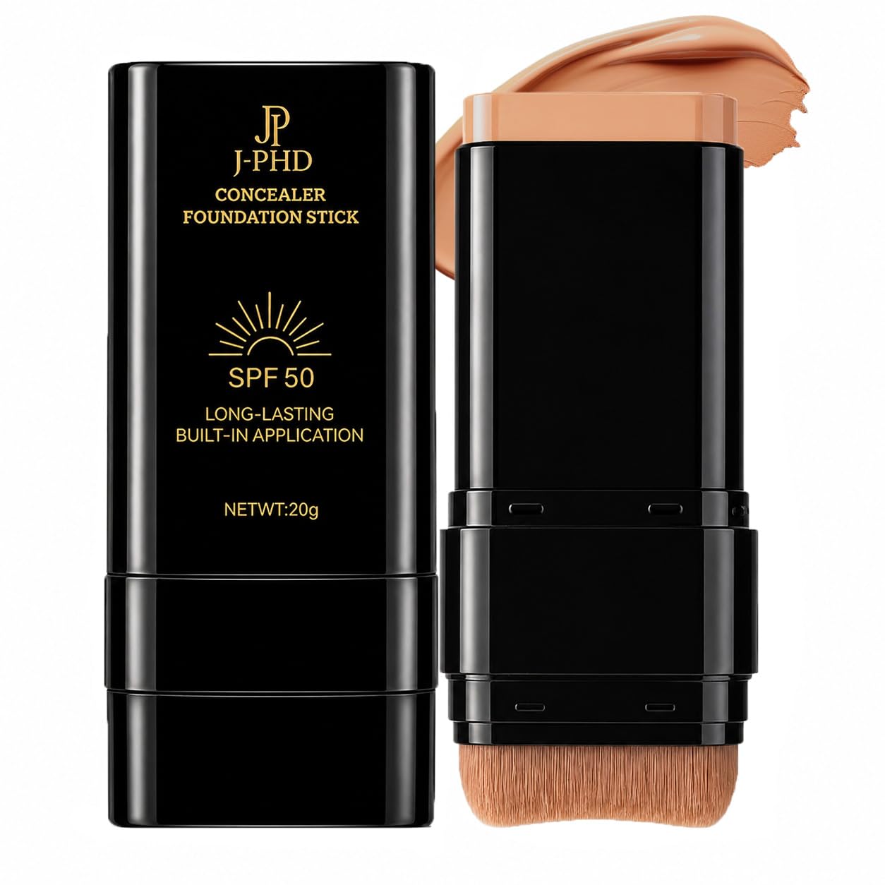 2 in 1 Foundation Stick Sunscreen SPF 50,Long-Lasting Concealer Korean Foundation Contour Sticks,Contouring Foundation with Brush,Full Coverage Matte Finish for Face Makeup(05# Deep Wheat)