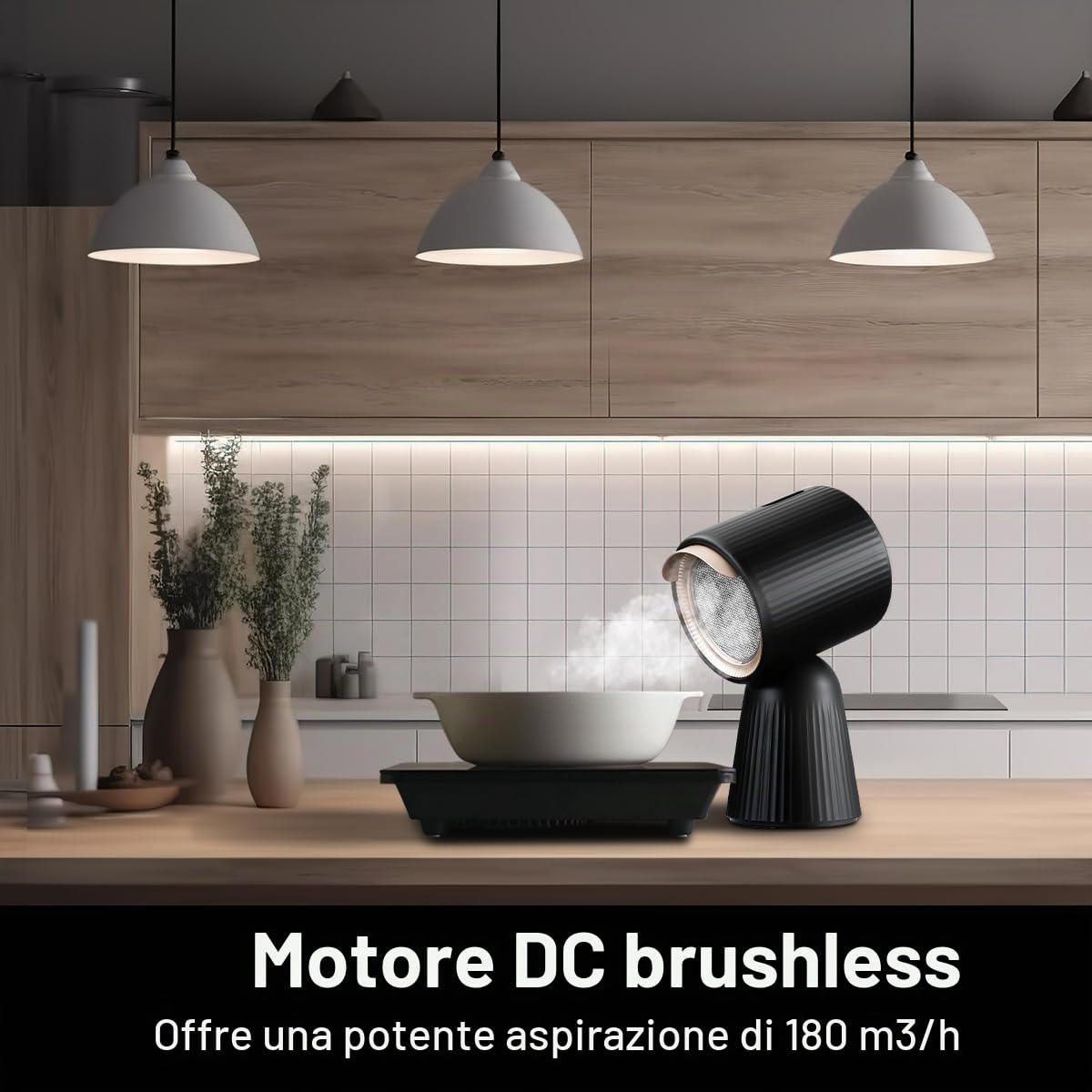 SNDOAS Cappa Aspirante Portatile, Cappa Cucina Senza Tubo di Scarico con Potenza di Aspirazione 180 m³/h, 3 Livelli di Potenza, Ricircolo con Filtro a Carbone, per Casa, Piccole Cucine, Camper