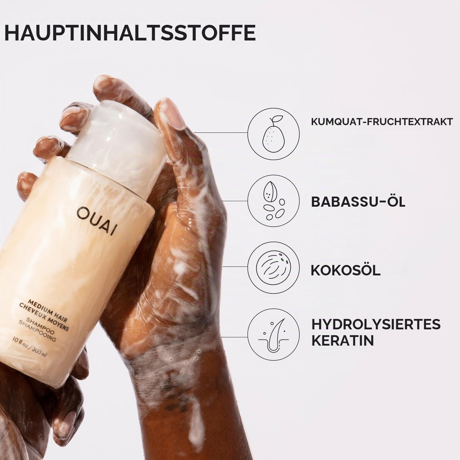 OUAI Mittelgroßes Shampoo-Nachfüllpack – feuchtigkeitsspendendes Shampoo mit Kokosöl, Babassu, Kumquat-Extrakt und Keratin – stärkt, nährt und verleiht Glanz – Parabene, Phthalat- und sulfatfreie
