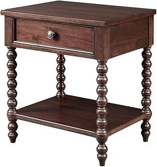 MADISON PARK SIGNATURE Beckett Accent Tables Antiqued Turn Legs Design, Mid-Century Modern One-Drawer Nightstand with Lower Storage Shelf, Morocco Brown