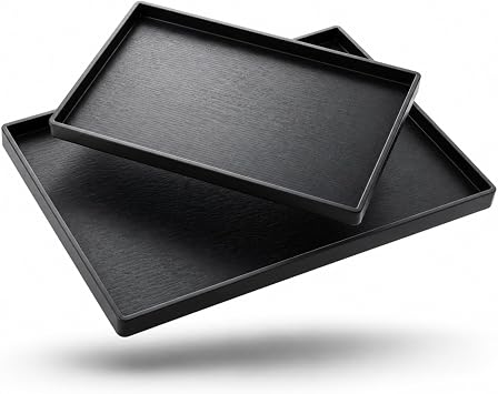 Cedilis 2 Pack Black Serving Trays, 14.2" & 12.6" Plastic Ottoman Tray