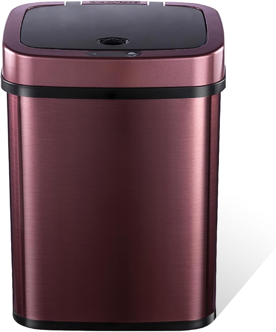 Ninestars Bedroom or Bathroom Automatic Touchless Infrared Motion Sensor Trash Can, 3 Gal 12L, Stainless Steel Base (Rectangular, Burgundy/Black Lid)