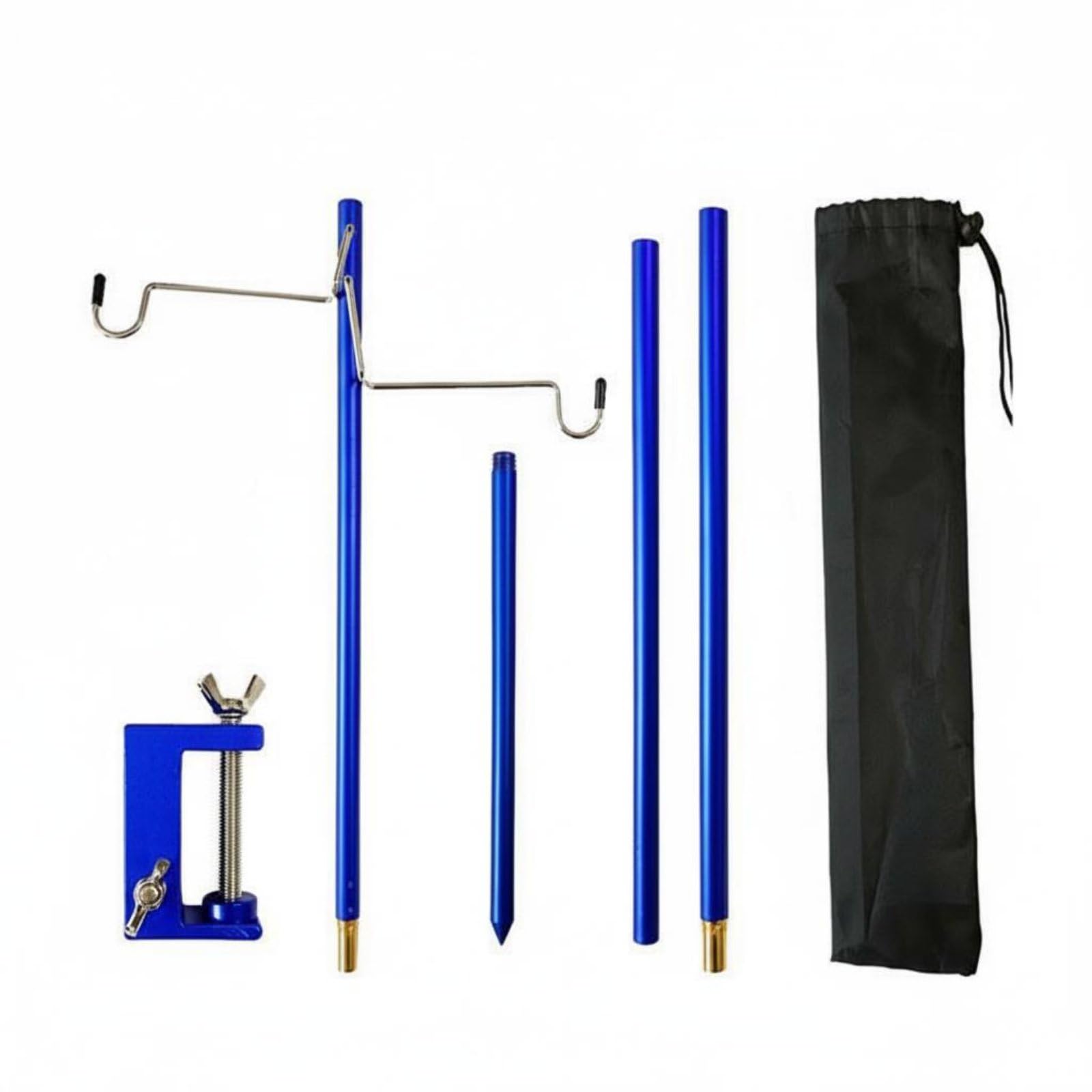Supporto Lampada Esterno Palo Luce Campo Campeggio Alluminio Accessorio Portatile Pieghevole Regolabile con Ganci Adatto per Campeggio Picnic Viaggi Escursioni Pesca , Blu , Doppio Gancio