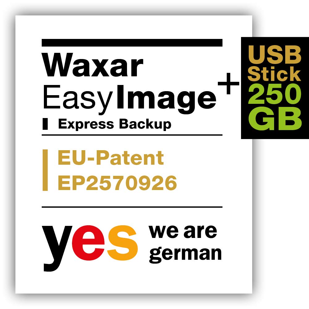 Waxar EasyImage-250 Bundle, High-End Backup Software inklusive Speicher 256GB, läuft sofort ohne Installation, kompatibel mit Windows | Mac | Linux, Laptop-Edition, 1 Gerät, Life-Time License, EN