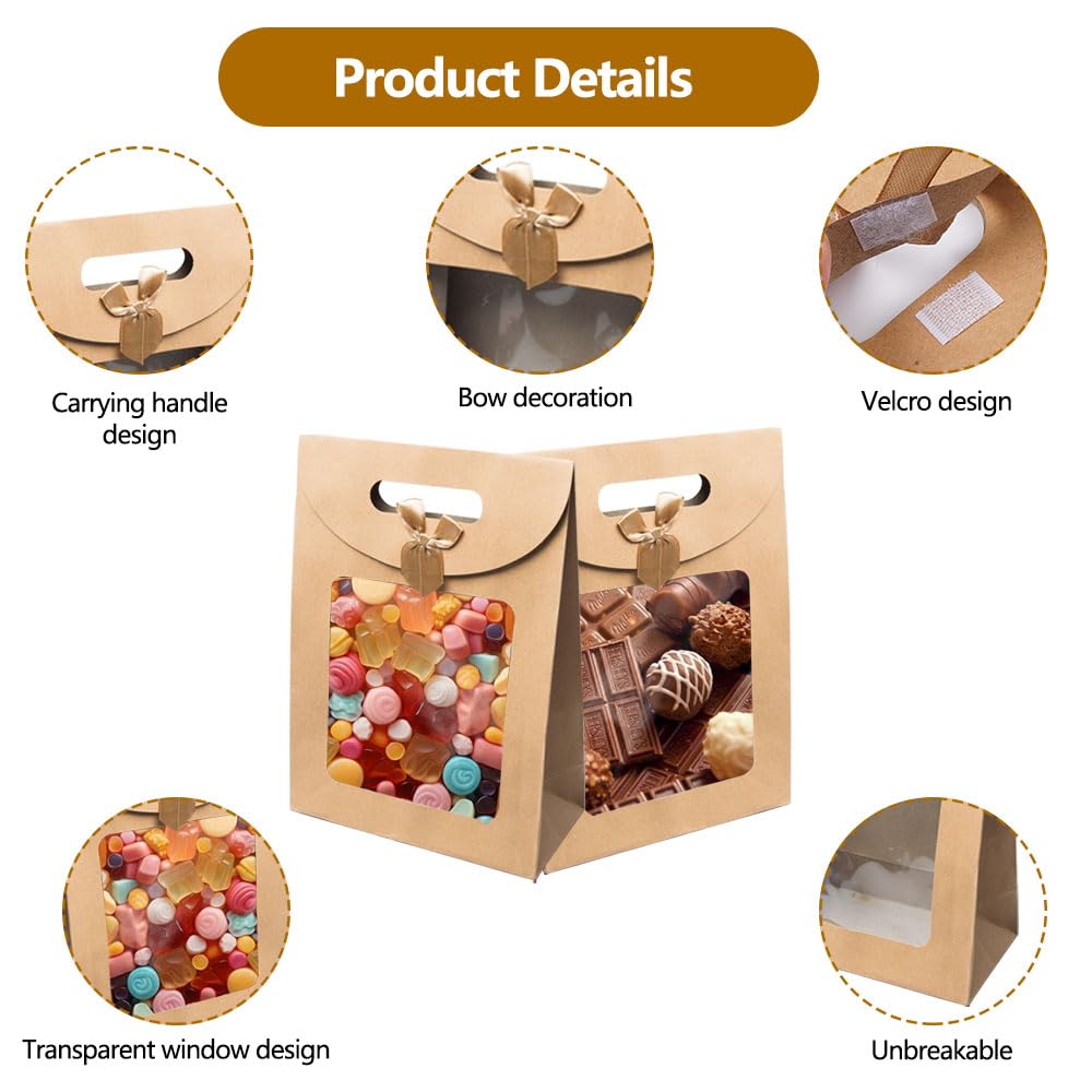 NBEADS 12 pz Sacchetti di Carta Kraft con Finestra, sacchetto Regalo Stand Up con Manici Sacchetto Regalo Marrone per Confezioni di Biscotti Caramelle Vendita Al Dettaglio di Matrimoni Feste di Natale