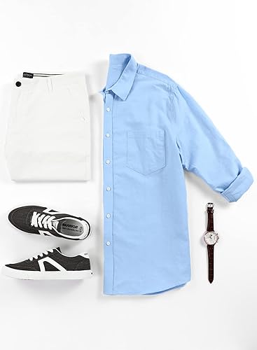 Vista 8 de JMIERR Camisa de vestir de manga larga con botones y lino de algodón para hombre