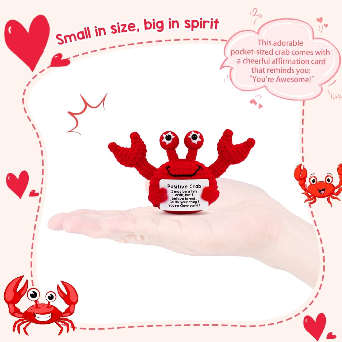 Positive Crab Crochet Birthday Gifts for Women Men Best Friend Teacher Coworker Nurse Mom Dad Handmade Emotional Inspirational Support Nuggets Christmas Small Gifts - Image 2