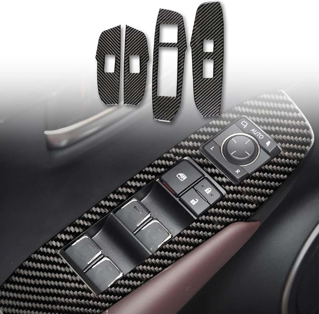 Real Carbon Fiber Interior Decal Compatible with Lexus NX 200 300 200t 300h 2015-2021 2016 2017 2018 2019 2020 Car Window Lift Panel Switch Sticker Door Decor Cover Accessories Trim 4pcs Black