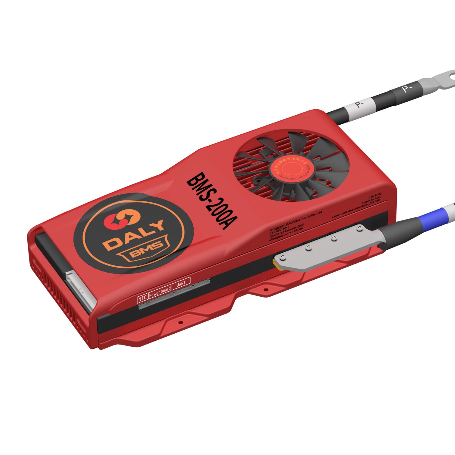 DALY Smart BMS LiFePO4 16S 48V Bluetooth Smart PCB Batterieschutzplatine Batteriemanagementsystem mit Ausgleichskabeln und drahtlosem Bluetooth-Modul für Lithium-Eisen-Phosphat(200A Fan)