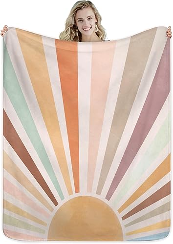 Miyotaa Manta retro de sol pastel de 50 pulgadas de ancho x 60 pulgadas de alto, arte minimalista para niñas, abstracto, colorido, estético,