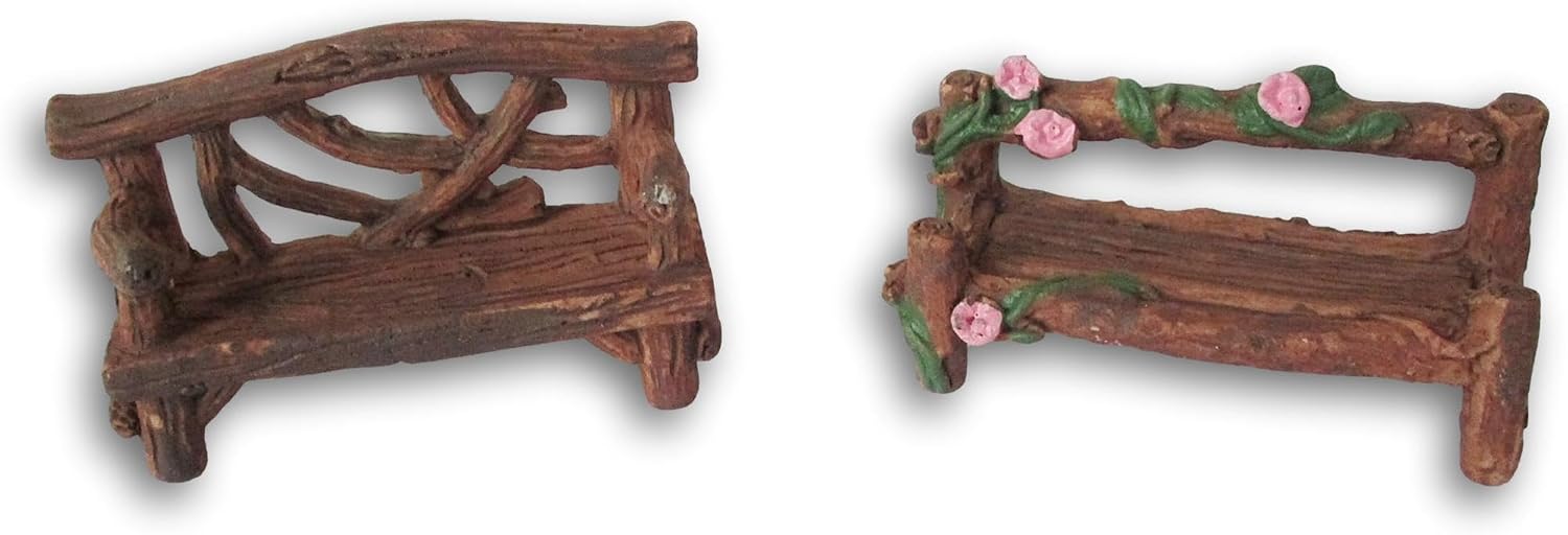 Fairy Garden Figurine Polyresin Accent Piece - Flower Benches - 2.75 Inches Across