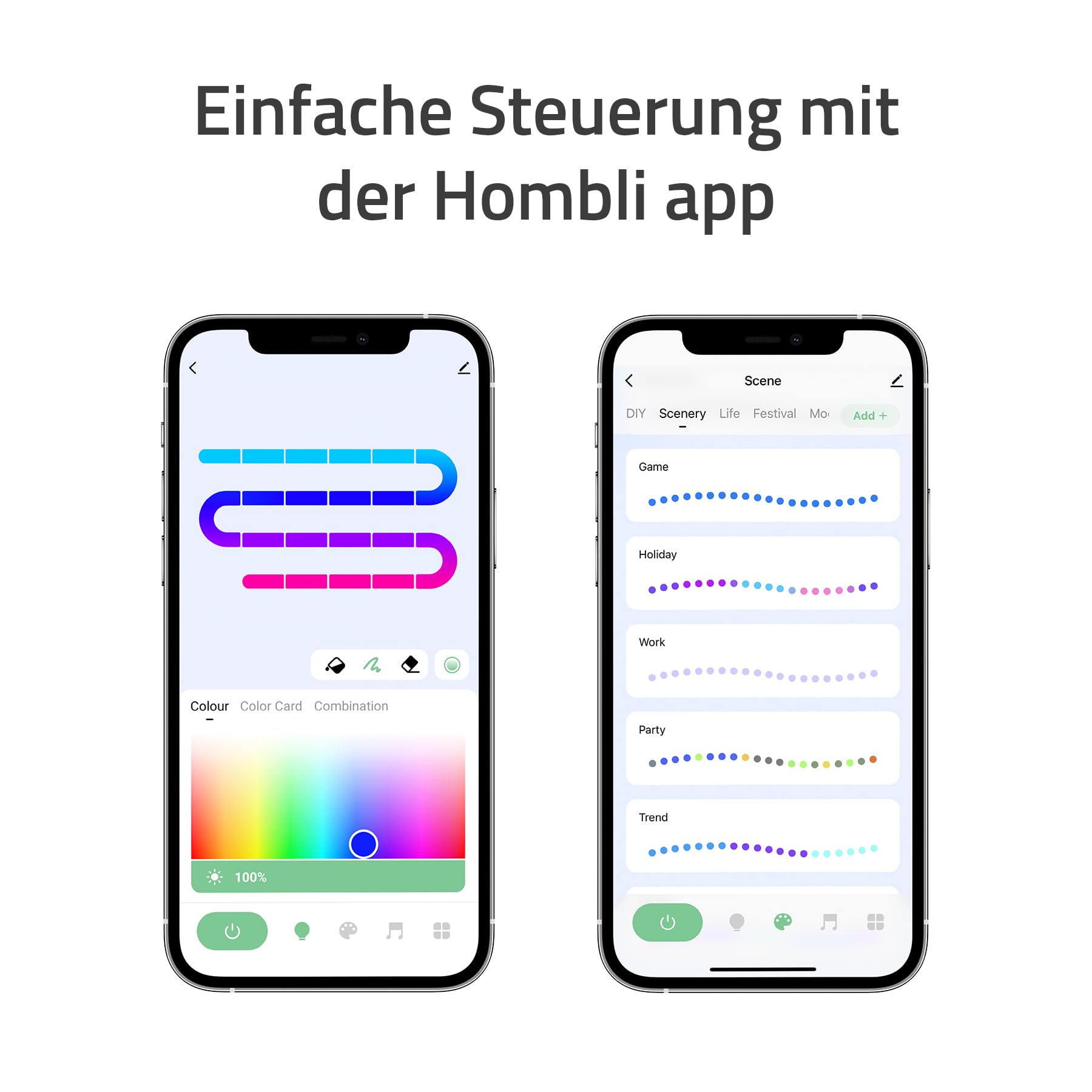 Hombli LED-Lichtstreifen RGBIC, dimmbar, innen & außen, Netzteil, 24 V, 5 m | App-Steuerung, Lichtsteuerung, Für drinnen und draußen, Intensive RGB-Beleuchtung, niederländische Marke für dein Smart Home