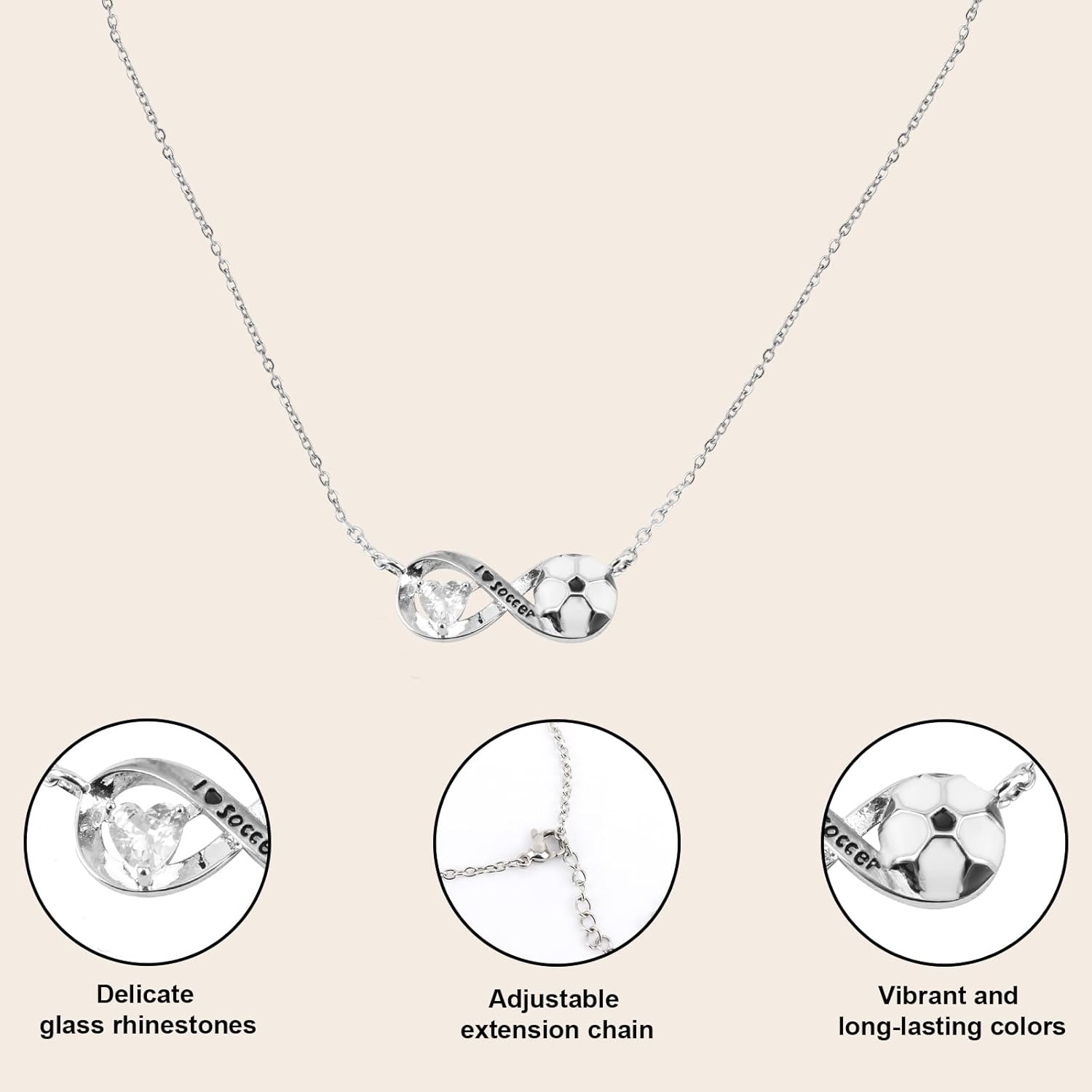 Soccer Necklace, Silver Colored Special Shaped Rhinestone Soccer Ball Forever Pendant Jewellery Sport Theme Necklace Jewelry for Women 2026 Senior Night Gift - Image 3
