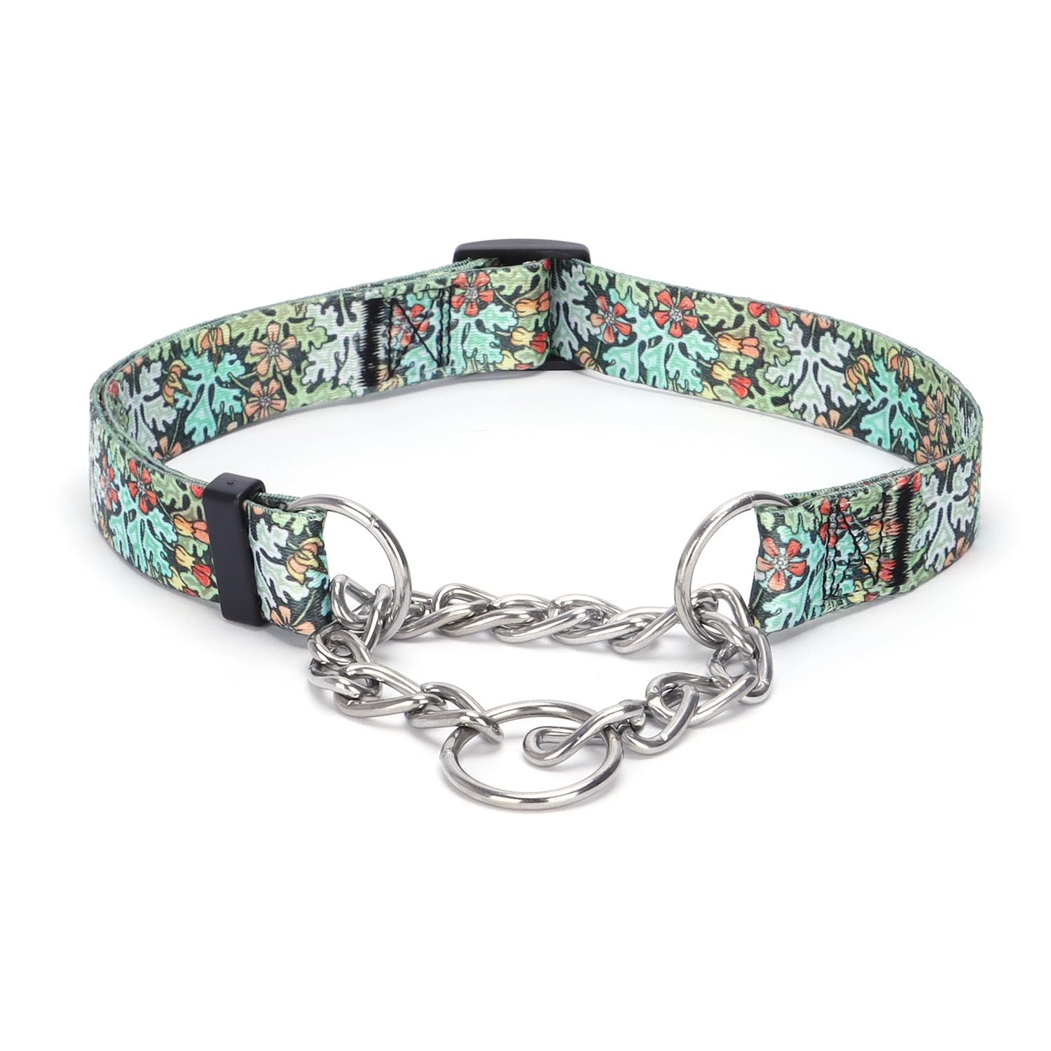 haoyueer Martingale Dog Collar - Stainless Steel Chain, No Pull Training Collar with Flower Design for Large Medium Small Dogs (Green, M) โ image 1