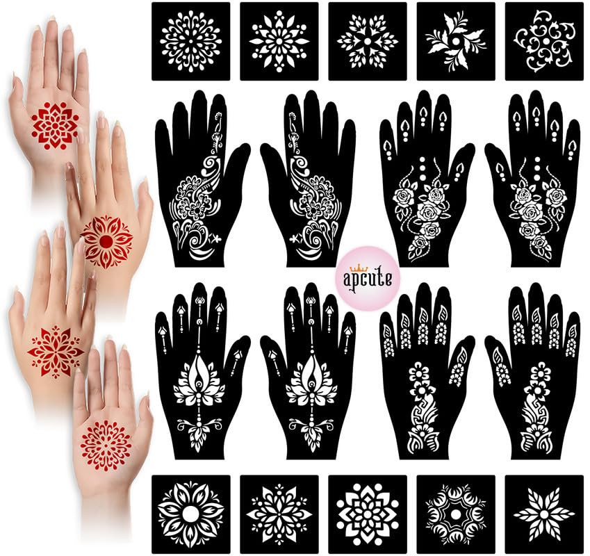 Apcute Temporary Mehndi Tattoo mehendi stickers full hand Set of 18 pc Combo Pack Mehandi Stencils for Women, Girls And Kids, Easy To Use In Just 4 Steps-image-27