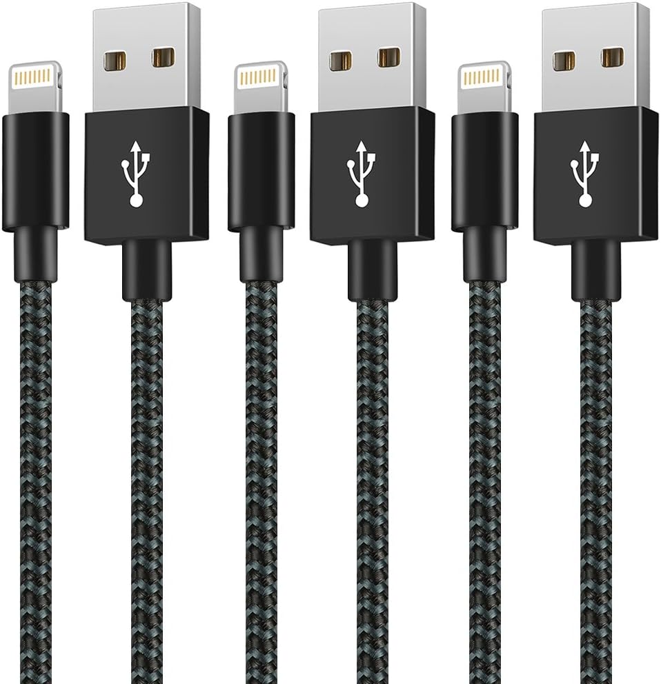 Grectek, Phone Charger Cable [3-Pack 6FT] Nylon Braided USB Charging and Syncing Cord, Compatible with X/ 8/7/ 6/ 6s/ Plus/ 5s/ 5c/ SE and More (Black Blue)