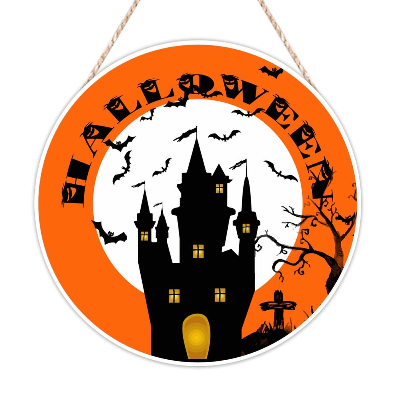 Panneau de bienvenue d'Halloween en bois chat d'horreur déco murale 30cm