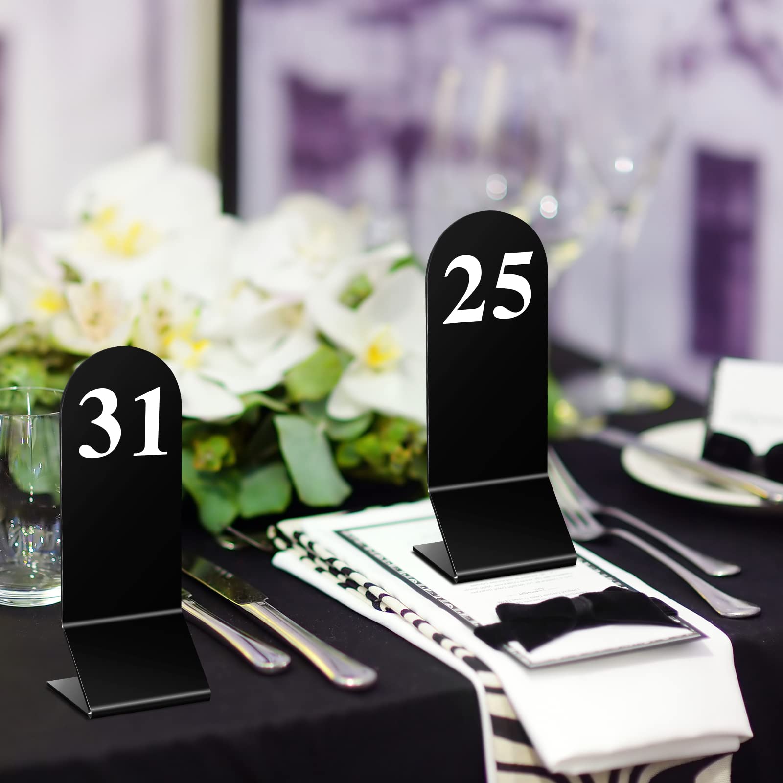 Lot de 50 numéros de table en acrylique double face de 1 à 50 - Numéros de table en acrylique - Noir - Pour numéros de table de mariage - Pour restaurants et banquets - 5,9 x 16,3 cm