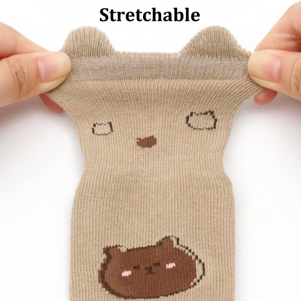 Exegawe Toddler Non Slip Socks, Cute Baby Socks with Grips Crew Socks 5 Pairs, F-5 Mix Colors, 1-3T 3