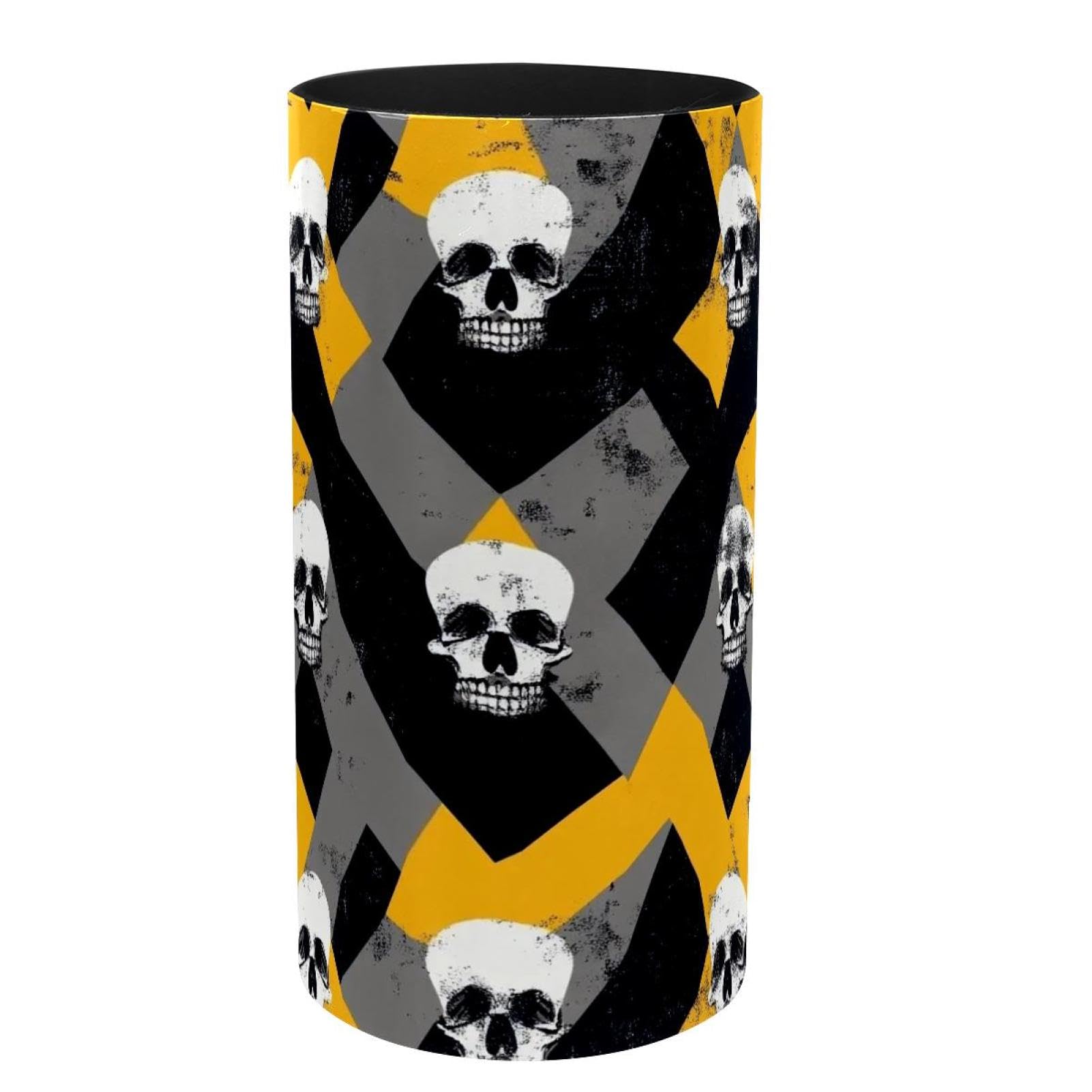 Boîte à musique crânes et pot à crayons noir jaune gris pour bureau gothique