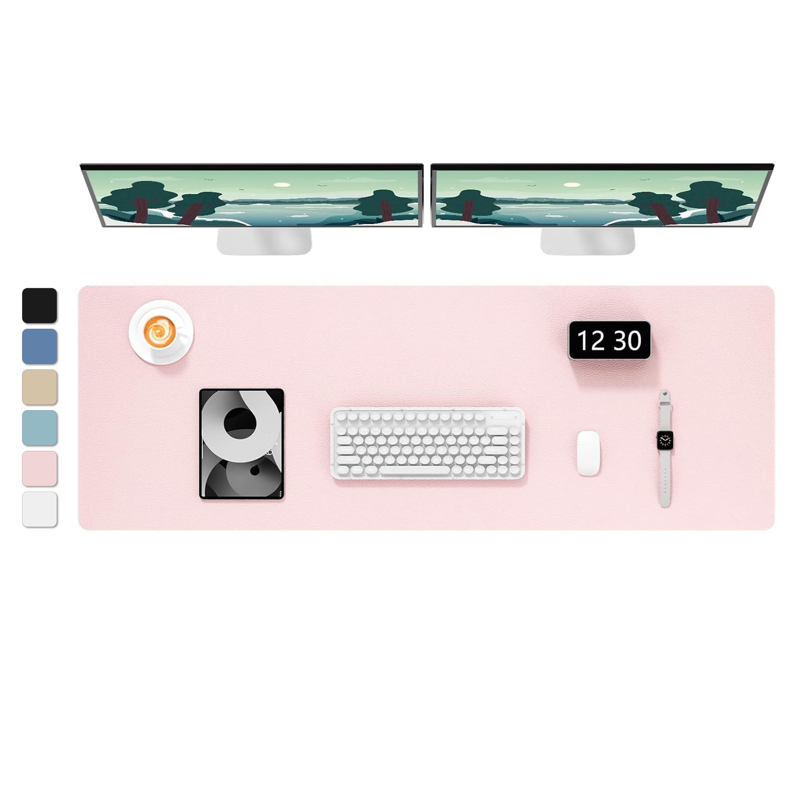 Hsurbtra Desk Pad, 48" x 17" PU Leather Desk Mat, XXXL Extended Mouse Pad, Waterproof Desktop Blotter Protector, Non-Slip Ultra Thin Large Laptop Keyboard Writing Mat for Office Home, Pink