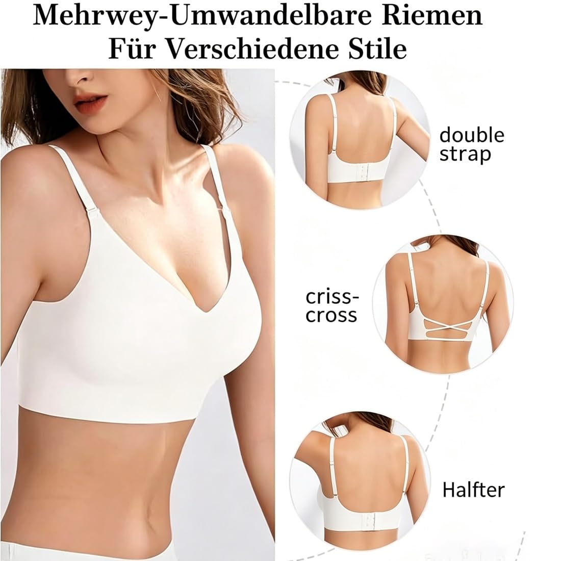 Nubelle - Nahtloser 4-Way BH, BH Tiefer Rückenausschnitt, Kabellos Bustier, Weich Atmungsaktiv, Multiway Verstellbare Träger für Rückenfreie Kleider & Tiefe Ausschnitte