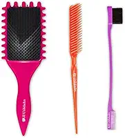 Kit Escova Cabelo Raquete Fitagem com Fendas Laterais + Pente 3 Fileiras Cerdas Firmes + Baby Hair 2 em 1 Escovinha Pentinho – Para Cachos, Transição e Finalização - RJI Utilidades