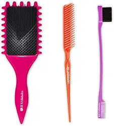 Kit Escova Cabelo Raquete Fitagem com Fendas Laterais + Pente 3 Fileiras Cerdas Firmes + Baby Hair 2 em 1 Escovinha Pentinho – Para Cachos, Transição e Finalização - RJI Utilidades