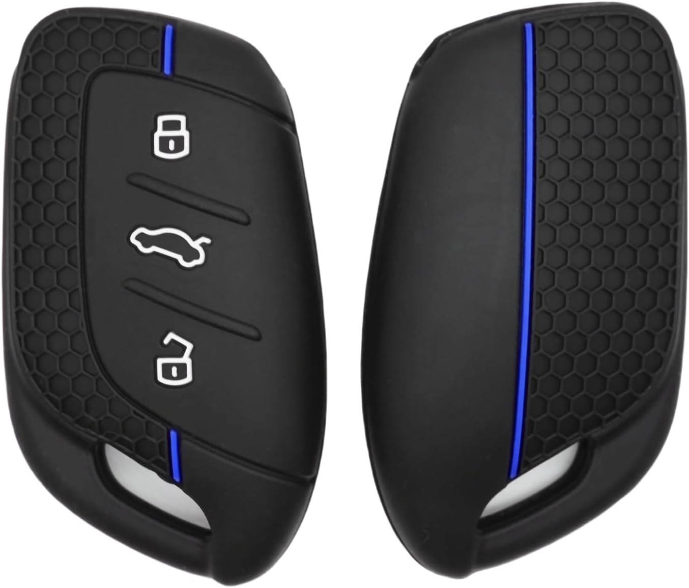 Happyit Silicone Car Key Fob for MG4 MG5 MG6 MG3 MG7 MG ZS EV HS EHS ZX GT Roewe RX3 RX8 ERX5 RX5 I6 I5 3 Buttons (Black + Blue Line)