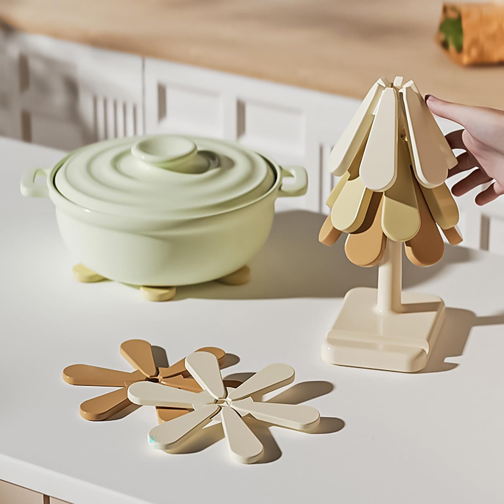 Sottopentola A Forma Di Albero Di Natale - Set 5 Pezzi Pieghevoli, Resistente Al Calore
