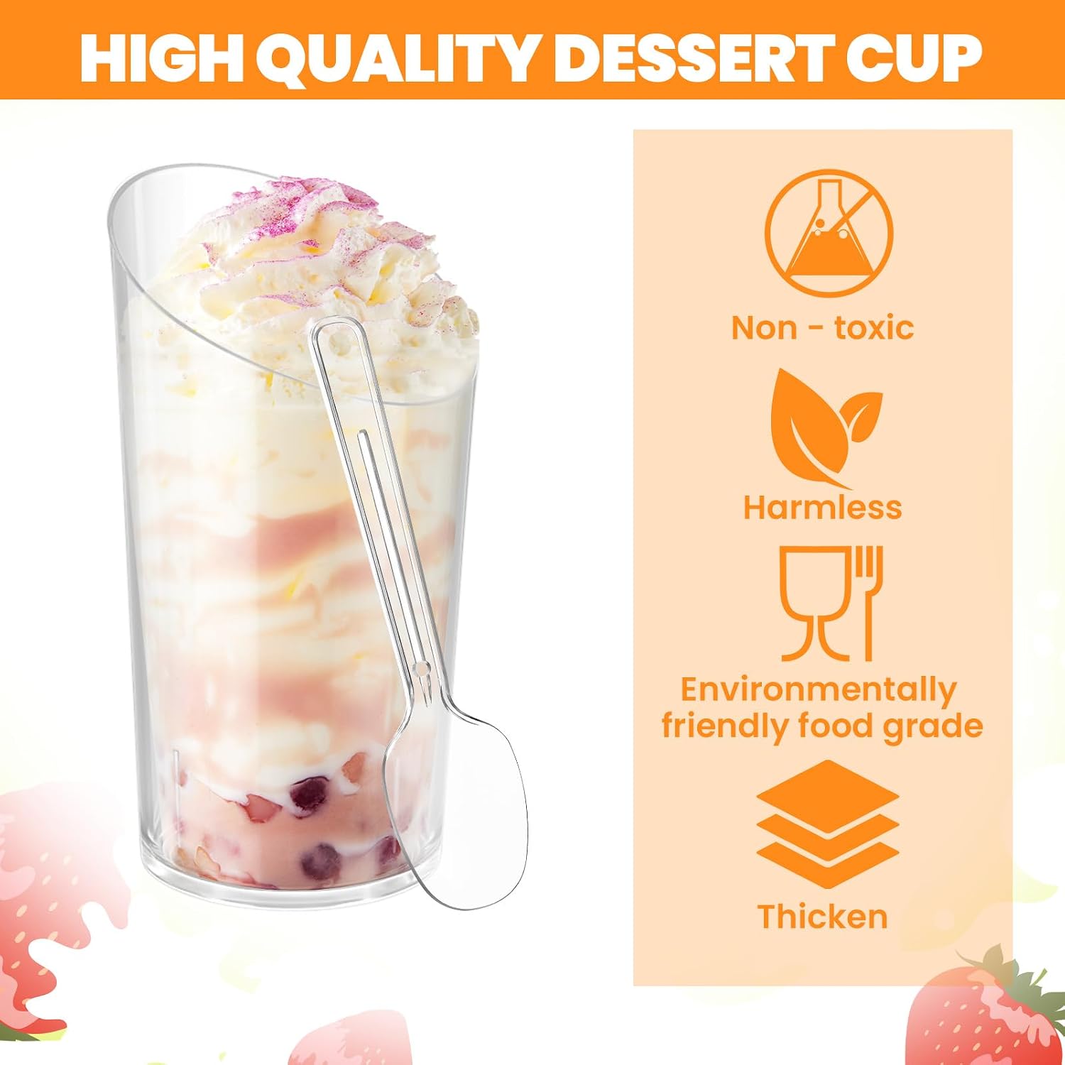 200 Pcs Mini Dessert Cups with Spoons Include 3 oz Square Plastic Appetizer Cups 2.5 oz Slanted Round Parfait Shooter Cup Small Clear Mousse Pudding Cup for Wedding Baby Shower Graduation Party