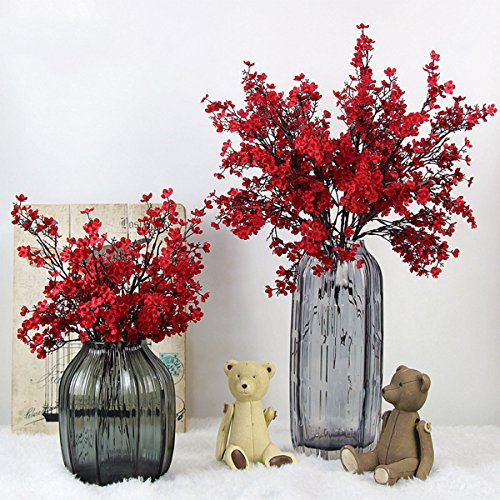 Jaky-Global Babys Breath Fabric Cloth Artificial Flowers 6 Bundle European Fake Silk Plants Decor Wedding Party Decoration Bouquets Real Touch Diy Home Garden(Red) #TOP1