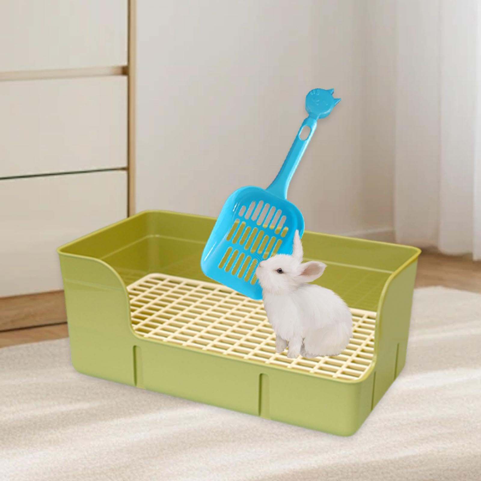 Toilette per Conigli e Accessori per furetti, vaschetta Anti-Schizzi, Verde