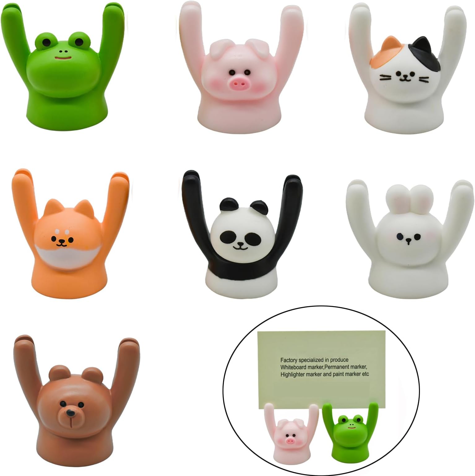 7Pcs Cute Raising Hand Animal Photo Holder Desktop Card Message Note Memo Folder Resin Number Clips for Office Home School Table Car Interior Decors