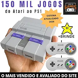 Mini Console Retro Gamer Super Nintendo com 150 mil Jogos Mais 2 Controles Super 3D Games