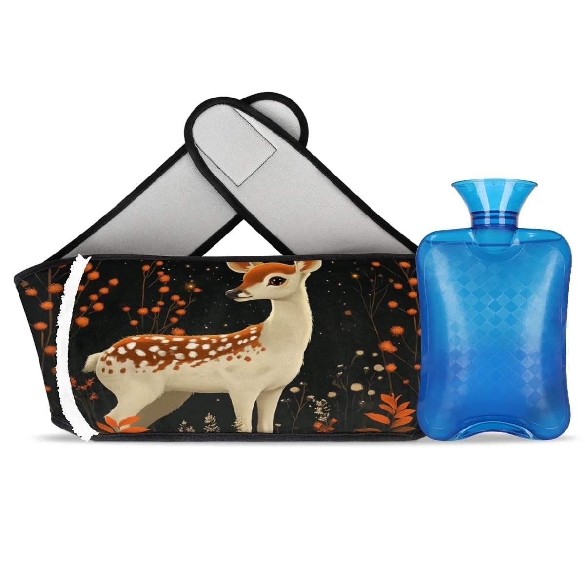 Hot Water Bag with Waist Cover Deer Leaves Warm Hot Water Bottle Belt Plush Double Hand Insert Wearable Water Bag Detachable Hot Bottle Pouch for Neck Shoulder Pain Relief