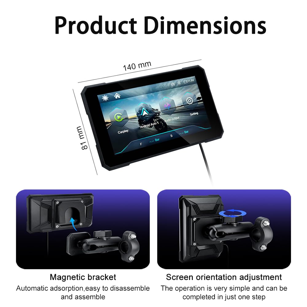Écran CarPlay Moto pour Suzuki Intruder 400 2004-2016, 5″ Écran de Carplay de Moto Prend en Bluetooth Trans, Commande Vocale, IP67 Étanche,A-No Tire Pressure