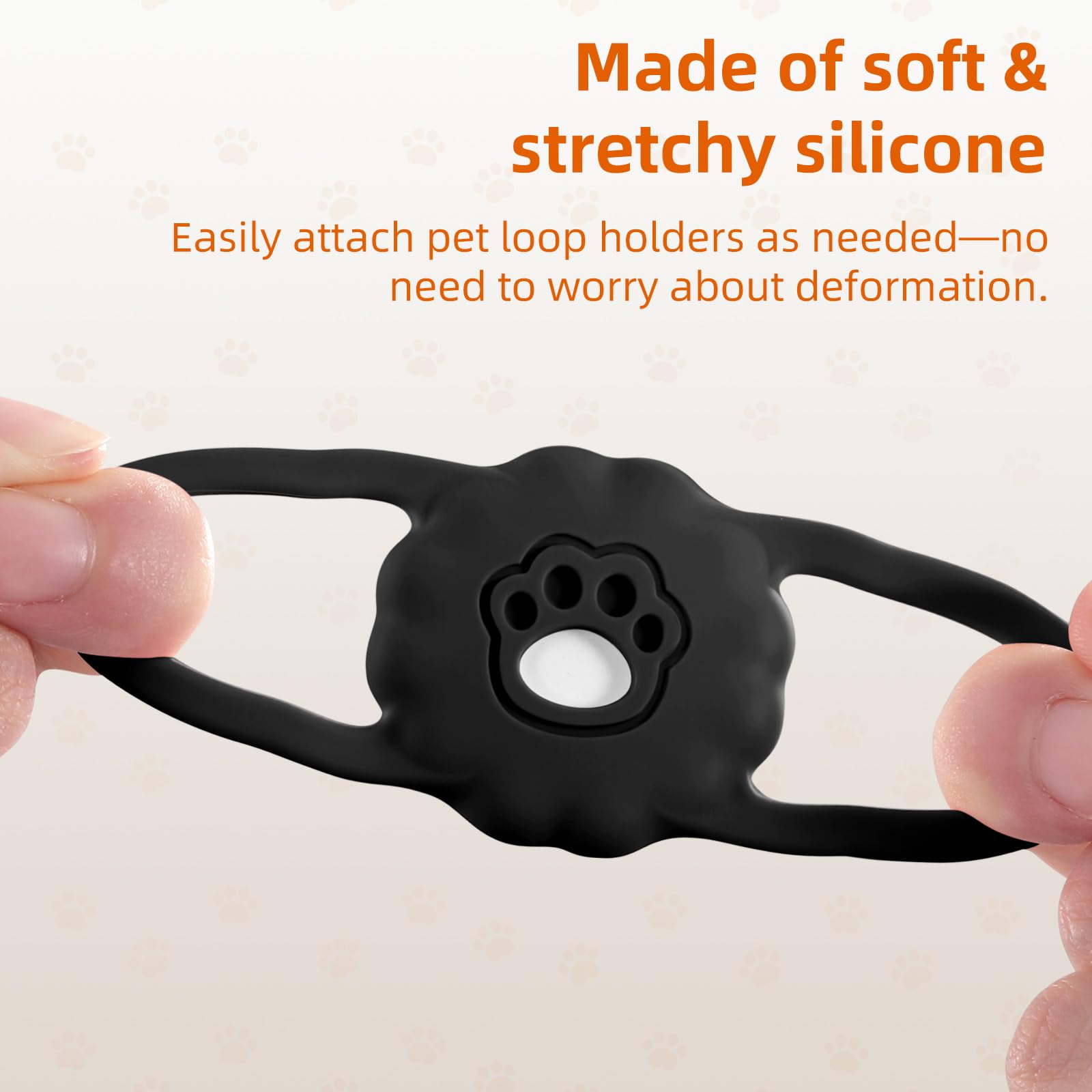 Maledan 2 Pack Airtag Dog Collar Holders Compatible with Apple AirTag GPS Tracking Finder - Air Tag Protective Silicone Case with Paw Pattern for Dog Airtag Holder Cat Collar Loop Holder, Black+Black — view 4