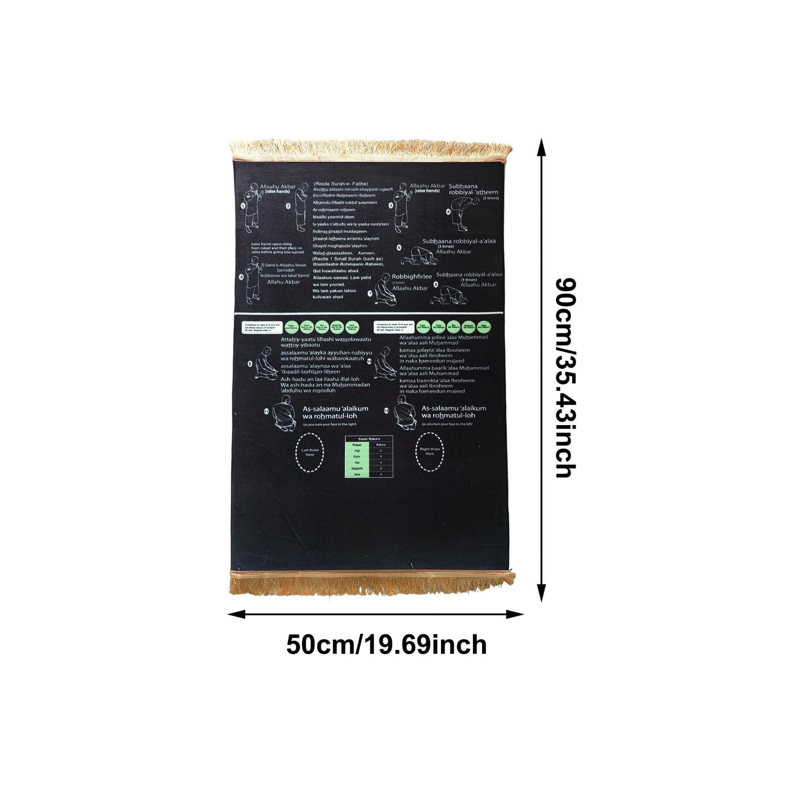 Générique Tapis De Prière Guidé Bilingue pour Pratique De Salah pour Nouveaux Musulmans Convertis Et Enfants, Apprentissage Étape par Étape pour Maison Et Voyage (Black, 50x90cm) - 4