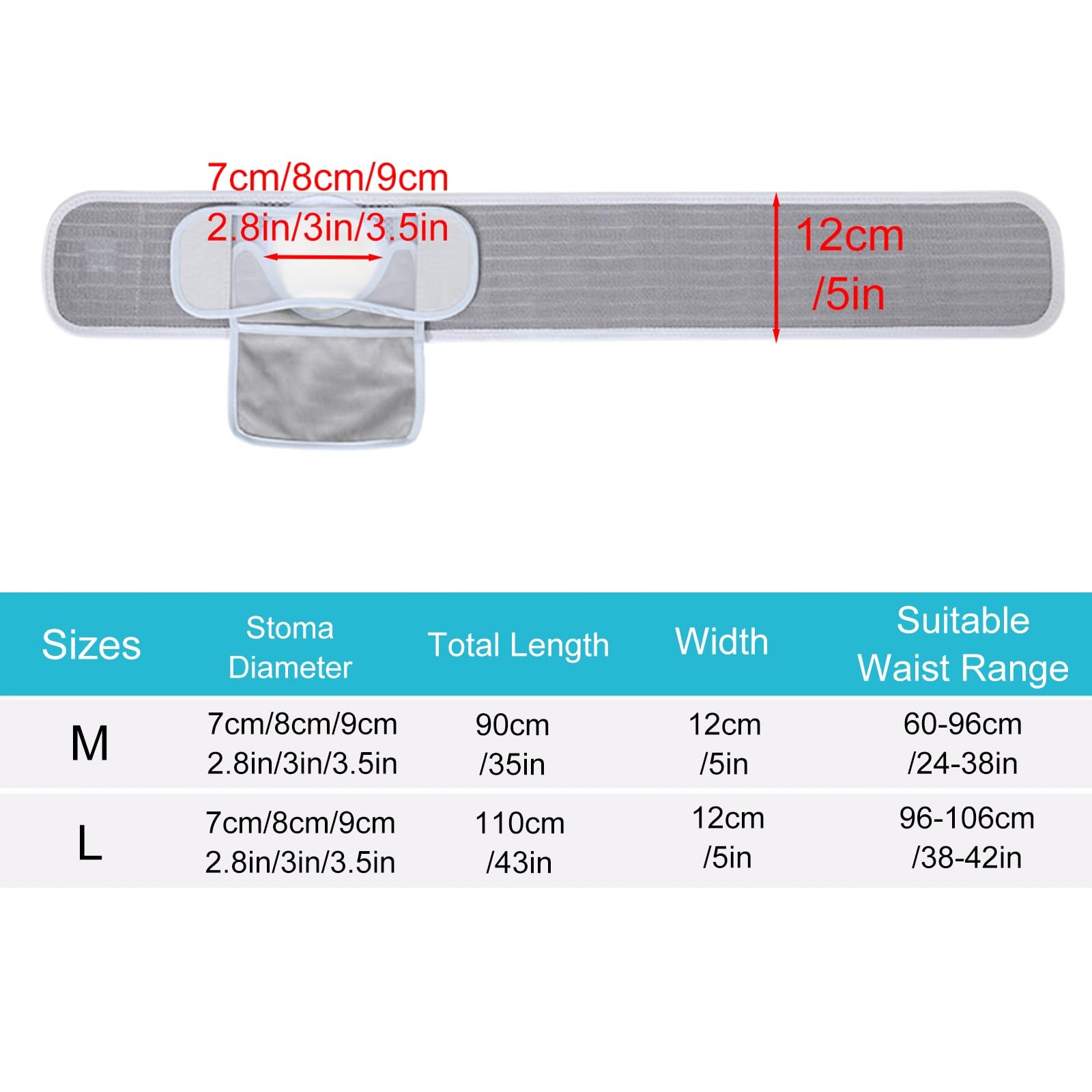 Unisex Stomagürtel, Stomagürtel, Hohe Haftung, Nabelbruchbandage mit Verstellbarer Öffnung zur Verhinderung der Stomaöffnung Bei Parastomalen Hernien, 12 Cm Breit(L)